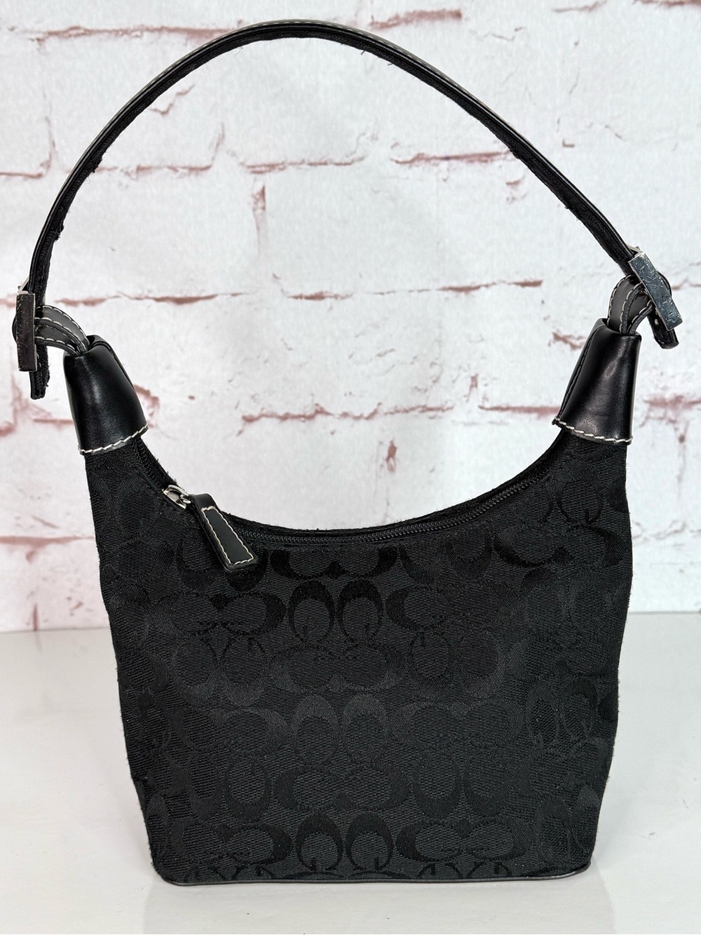COACH Vintage Black Mini Hobo Signature Monogram Jacquard Canvas Shoulder Bag - Picture 8 of 14